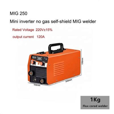 1kg Φύκτης Coreed Wire Mini Inverter Χωρίς αέριο αυτοπροστατευτική ασπίδα 120A Μικρό MIG συγκόλληση μηχανή συγκόλλησης 220v MIG250